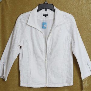 NWT 600 West 100% Cotton White Pindot Zip-Front Lined Jacket Size 8